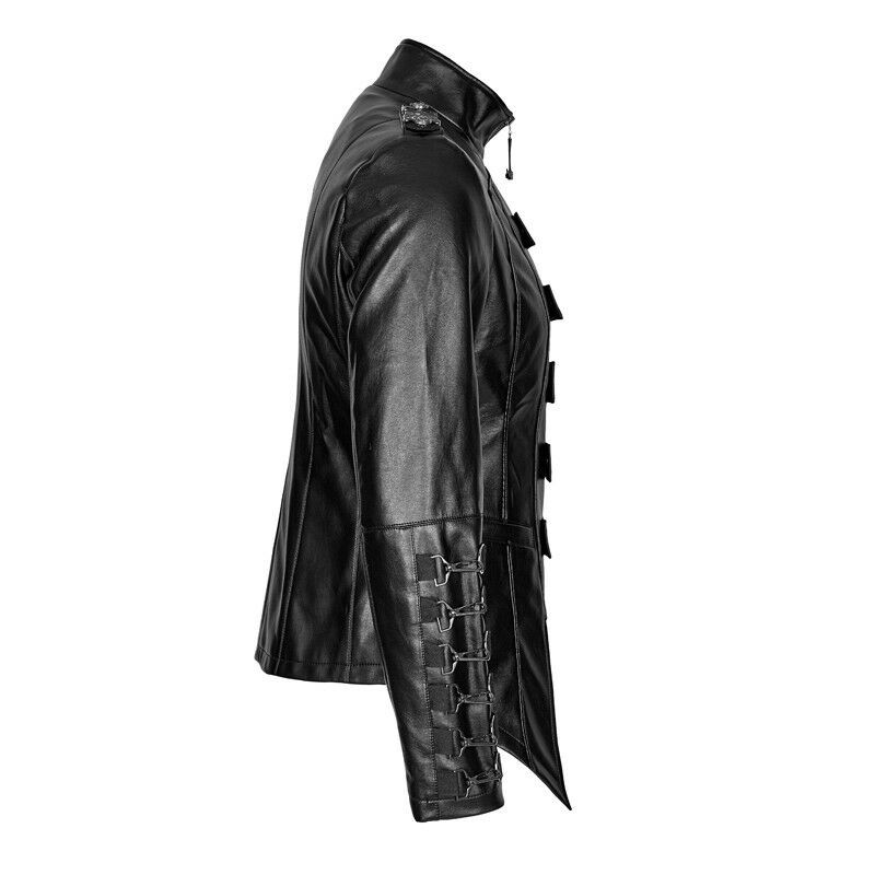 Handmade Men Gothic Heavy Fashion Jacket Pu Leather Military Jacket Uniform Halloween Costume